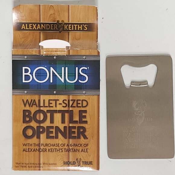 ALEXANDER KEITH'S Wallet Sized Bottle Opener Silver BNIP - Picture 1 of 3